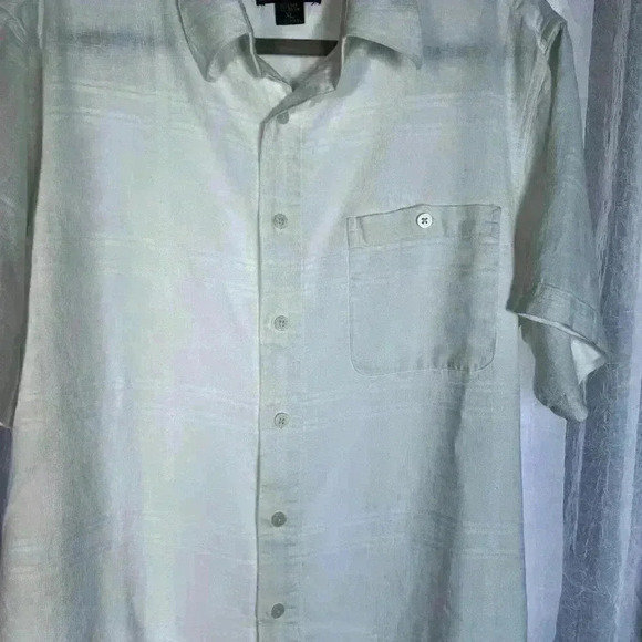 Marc Edwards XL 100% Silk white/cream slight windowpane pattern short sleeve but - Picture 5 of 12